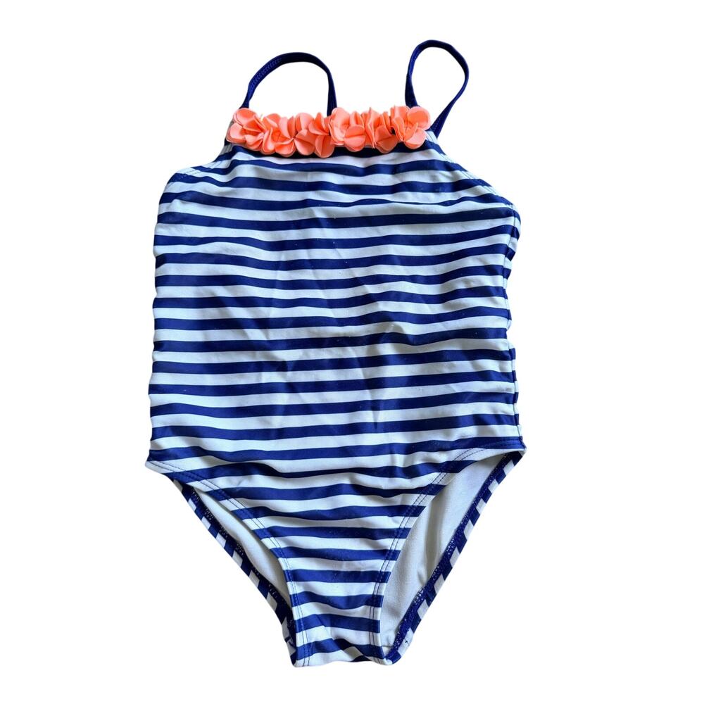 Crazy 8 Blue Striped One-Piece Swimsuit w/ Pink Flower